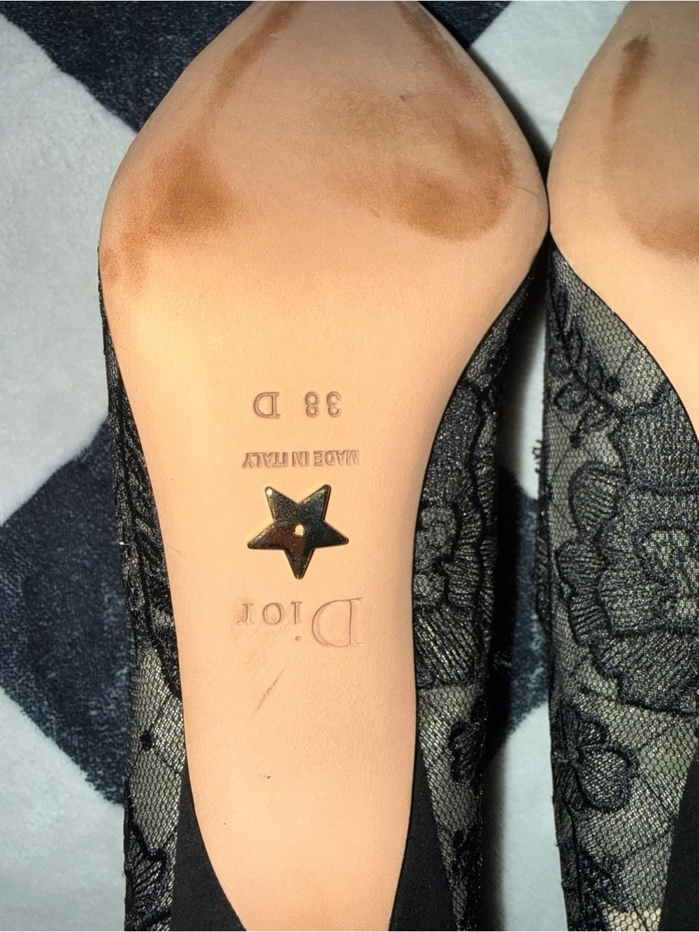 Dior Black Lace Pointed-Toe Heels with Nude Insole